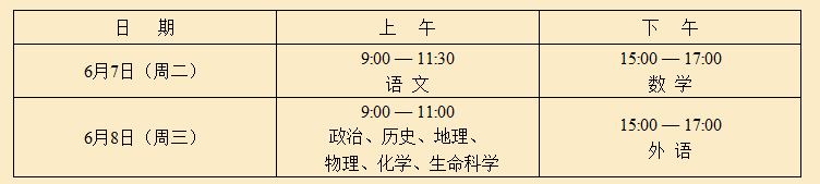 2016年上海市普通高校招生统一文化考试时间确定