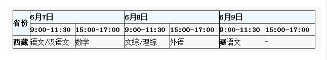 2016年西藏高考时间及考试科目安排