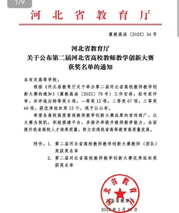 经济学院薛芳教学团队荣获第二届河北省高校教师教学创新大赛正高组三等奖