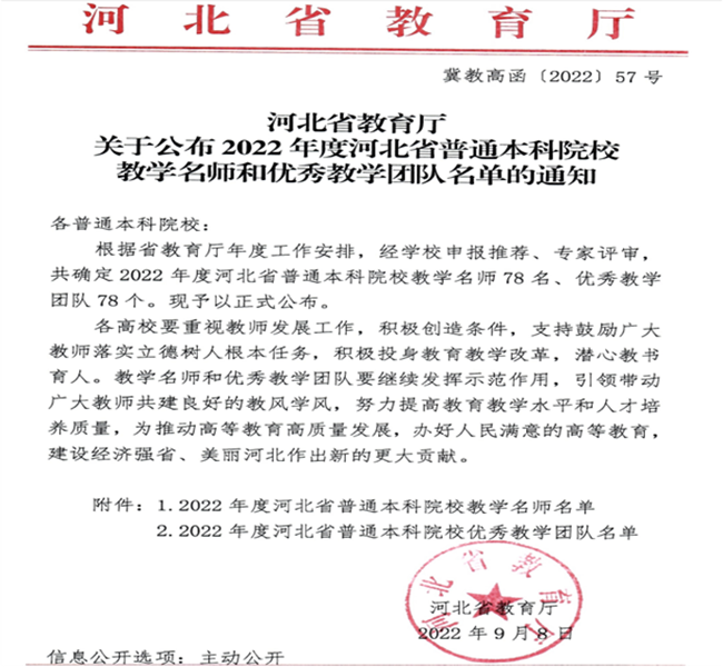 我校教师闫贤贤及会计学教学团队分获 河北省“教学名师”、“优秀教学团队”荣誉称号